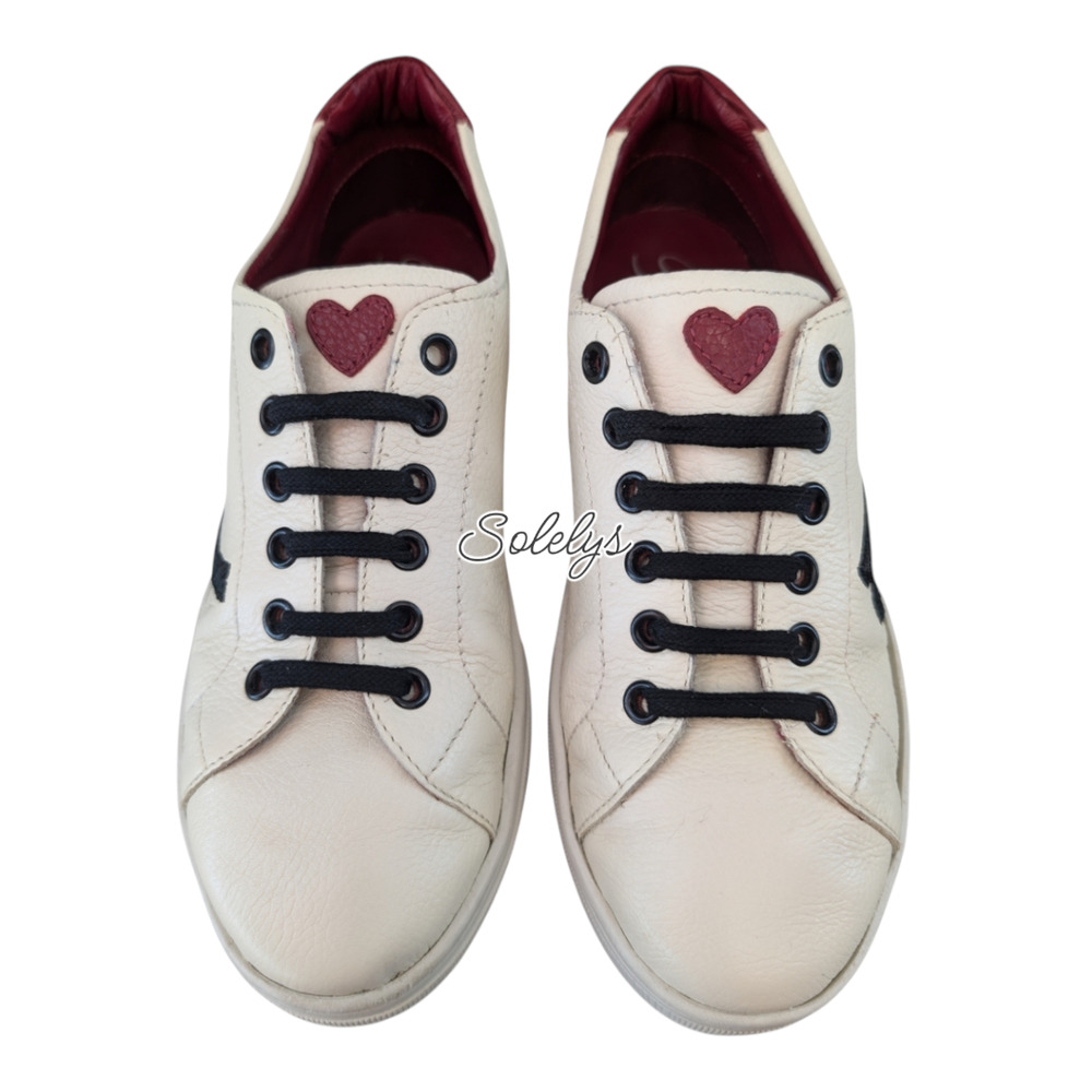 Brighton Love Me White Red Black Heart Leather Embroidered Sneakers Womens 5